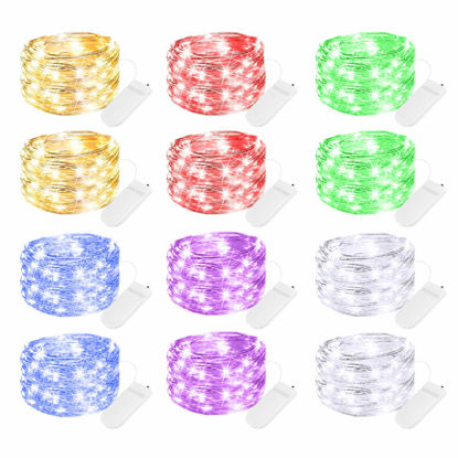 Picture of Brightown 12 Pack Multi Color Led Fairy Lights Battery Operated String Lights Waterproof Silver Wire 7 Feet 20 Led Firefly Starry Moon Lights for DIY Wedding Party Bedroom Patio Christmas
