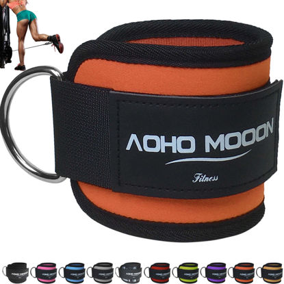 Picture of AOHO MOOON (Pair Comfortable Adjustable Ankle Straps for Cable Machines Women, Gym Workout Leg Straps, Ankle Cuffs for Glute Workouts, Foot Straps for Kickback (Single, Orange)