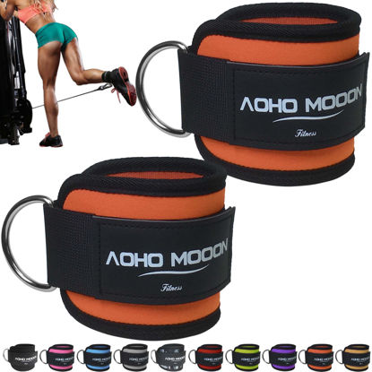 Picture of AOHO MOOON (Pair Comfortable Adjustable Ankle Straps for Cable Machines Women, Gym Workout Leg Straps, Ankle Cuffs for Glute Workouts, Foot Straps for Kickback (Pair, Orange)