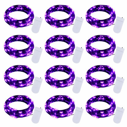 Picture of Halloween Purple Fairy String Lights: 12 Pack 7 Ft 20 LED Battery Operated Firefly Lights on Black Wire Starry Moon Lights for DIY Party Bedroom Patio