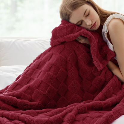 Picture of Bedsure Red Fleece Blanket for Couch - Super Soft Cozy Twin Blankets for Women, Cute Small Blanket for Girls, 60x80 Inches