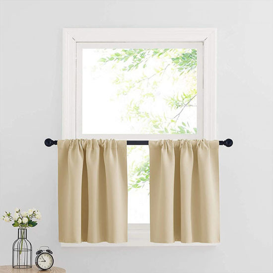 Picture of RYB HOME Thermal Insulated Small Window Curtains Short Drapes for Nursery Bathroom Kitchen Laundry RV Basement, 29 inch Wide by 24 in Long, Biscotti Beige, 2 Panels