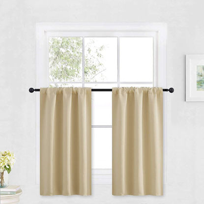 Picture of RYB HOME Half Window Curtains - Thermal Insulated Blackout Curtain Tiers Set for Kids Nursery Kitchen Dining Bedroom Bathroom Laundry, 29 inch Wide x 36 inch Long, Biscotti Beige, 1 Pair