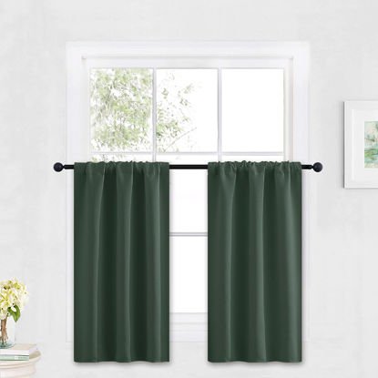 Picture of RYB HOME Bathroom Window Curtains - Super Soft Blackout Privacy Curtains for Baby Nursery Bedroom Basement Garege Workshop Kitchen Dining Living Room, W 29 x L 30, Dark Green, 2 Pcs