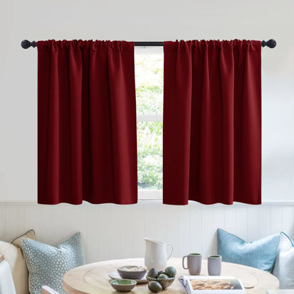 Picture of RYB HOME RV Curtains for Camper Windows - Soft Thermal Insulated Small Window Curtain Tiers for Cafe Kitchen Bedroom Basement Glass Door Window, W 42 x L 30 inches, Burgundy Red, 2 Panels