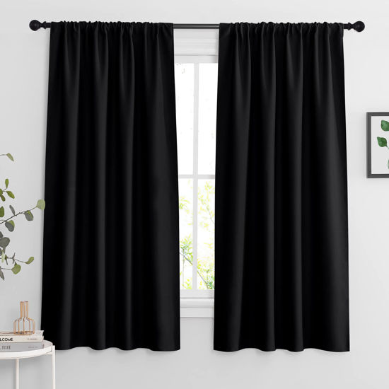 Picture of RYB HOME Blackout Curtains 63 inches Long - Energy Saving Insulation Large Window Curtain Blinds for Bedroom Living Room Dining Basement Home Office, W 70 x L 63 per Panel, Black, 2 Pcs