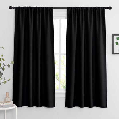 Picture of RYB HOME Blackout Curtains 63 inches Long - Energy Saving Insulation Large Window Curtain Blinds for Bedroom Living Room Dining Basement Home Office, W 62 x L 63 per Panel, Black, 2 Pcs