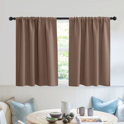 Picture of RYB HOME Short Curtains for Small Window, Energy Efficient Window Curtain Panels Room Darkening Shade Tiers Pair for Kitchen Nursery Kids Bedroom, 42 inch Width x 30 inch Length, Mocha, 2 Pcs