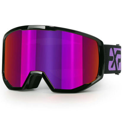 Picture of EXP VISION Ski/Snowboard Goggles for Men Women, OTG Snow Goggles Anti Fog UV Protection (Black Frame Burgundy)