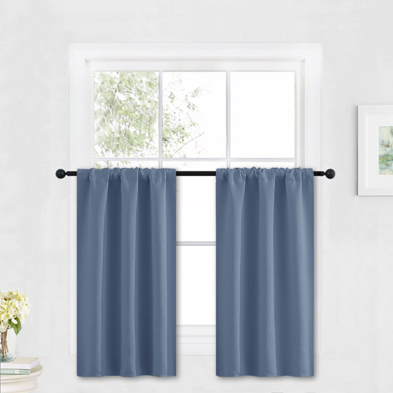 Picture of RYB HOME Bathroom Window Curtains - Super Soft Blackout Privacy Curtains for Baby Nursery Bedroom Basement Garege Workshop Kitchen Dining Living Room, W 29 x L 30, Stone Blue, 2 Pcs