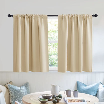 Picture of RYB HOME Blackout Curtains Tiers, Short Half Window Curtains for Bedroom, Privacy Room Darkening Curtains for Dorm Apartment RV Camper Small Door Window,W 42 in x L 30 in, Biscotti Beige, 2 Panels