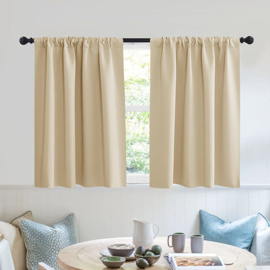 Picture of RYB HOME Blackout Curtains Tiers, Short Half Window Curtains for Bedroom, Privacy Room Darkening Curtains for Dorm Apartment RV Camper Small Door Window,W 42 in x L 30 in, Biscotti Beige, 2 Panels