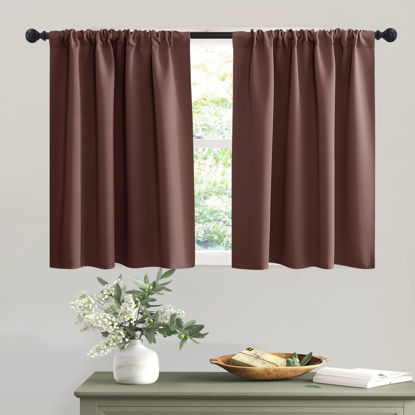 Picture of RYB HOME Blackout Curtains for RV Camper Windows, Privacy Thermal Insulating Mini Curtains & Drapes for Bedroom Bathroom Basement Kitchen Door Window Cover, W 42 x L 36 inch, Chocolate Brown, 2 Pcs