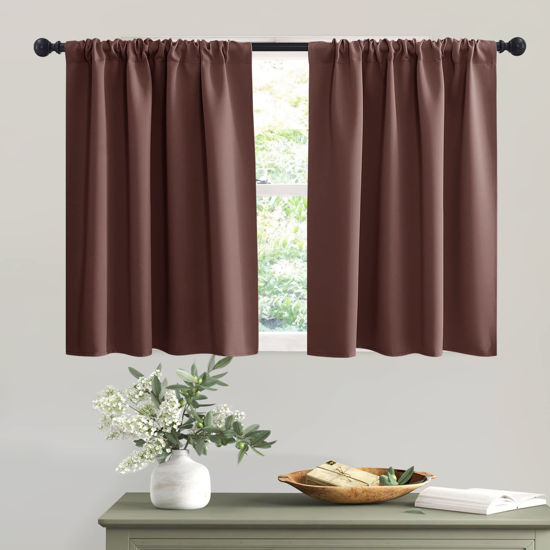 Picture of RYB HOME Blackout Curtains for RV Camper Windows, Privacy Thermal Insulating Mini Curtains & Drapes for Bedroom Bathroom Basement Kitchen Door Window Cover, W 42 x L 36 inch, Chocolate Brown, 2 Pcs