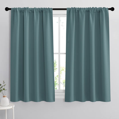 Picture of RYB HOME Blackout Curtains for Bedroom, Privecy Thermal Insulating Energy Saving Window Curtains for Bathroom Kitchen Kids Nursery, Wide 42 x Long 45, Teal Blue, 2 Panels