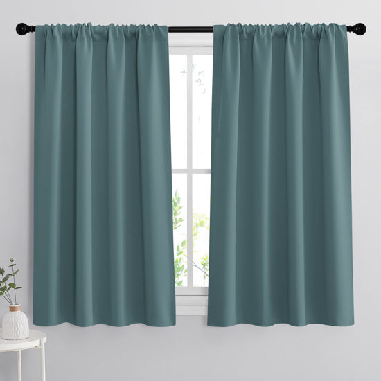 Picture of RYB HOME Blackout Curtains for Bedroom, Privecy Thermal Insulating Energy Saving Window Curtains for Bathroom Kitchen Kids Nursery, Wide 42 x Long 45, Teal Blue, 2 Panels