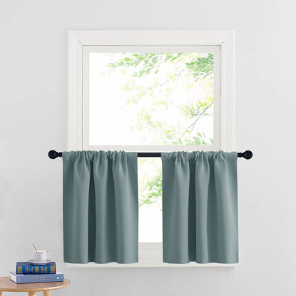 Picture of RYB HOME RV Curtains Blackout - Thermal Insulating Privacy Door Windows Camper Curtains for Kids Nursery RV Bunk Bedroom Windows Bathroom, Width 29 x Length 24, Dusty Blue, 2 Pcs