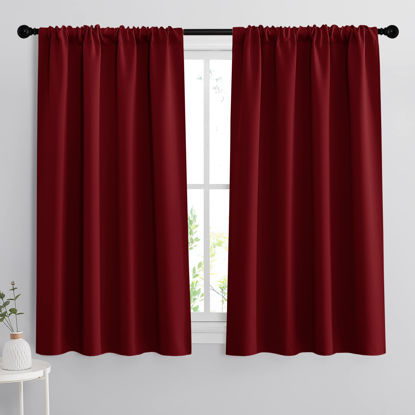 Picture of RYB HOME Small Window Curtains - Room Darkening Windows Coverings Light Block Energy Efficiency Solid Drapes for Bedroom Kitchen Dining Kids Nursery Cafe, W 42 x L 45, Burgundy Red, 2 Panels