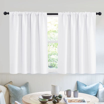 Picture of RYB HOME Window Curtains for Kitchen - Room Darkening Privacy Thermal Insulated Drapes for Bedroom Bathroom Basement, Wide 52 x Long 36, Pure White, Set of 2