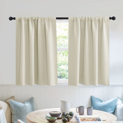 Picture of RYB HOME RV Curtains for Camper Windows - Soft Thermal Insulated Small Window Curtain Tiers for Cafe Kitchen Bedroom Basement Glass Door Window, W 42 x L 30 inches, Geige, 2 Panels