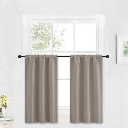 Picture of RYB HOME Bathroom Window Curtains - Super Soft Blackout Privacy Curtains for Baby Nursery Bedroom Basement Garege Workshop Kitchen Dining Living Room, W 29 x L 30, Sand, 2 Pcs