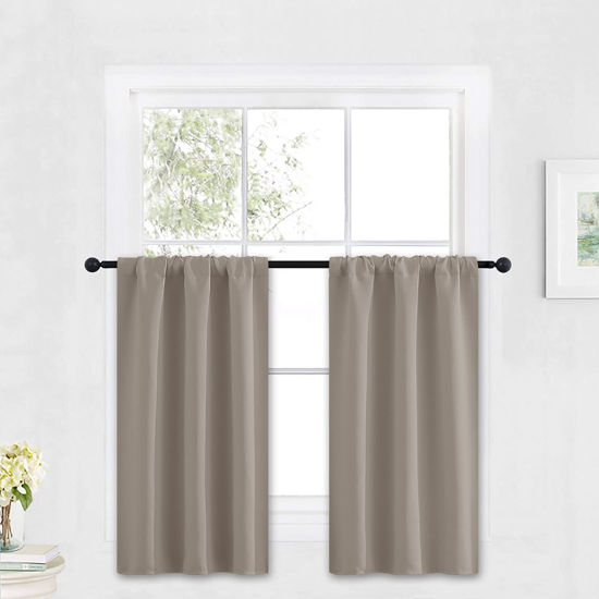 Picture of RYB HOME Bathroom Window Curtains - Super Soft Blackout Privacy Curtains for Baby Nursery Bedroom Basement Garege Workshop Kitchen Dining Living Room, W 29 x L 30, Sand, 2 Pcs