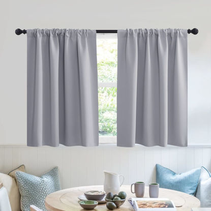 Picture of RYB HOME RV Curtains for Camper Windows - Soft Thermal Insulated Small Window Curtain Tiers for Cafe Kitchen Bedroom Basement Glass Door Window, W 42 x L 30 inches, Silver Grey, 2 Panels