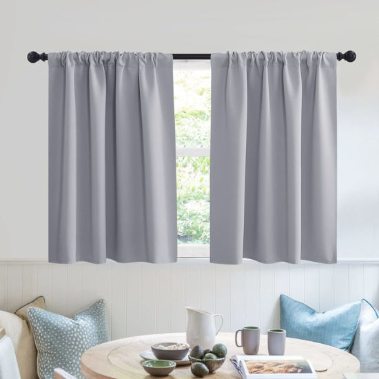 Picture of RYB HOME RV Curtains for Camper Windows - Soft Thermal Insulated Small Window Curtain Tiers for Cafe Kitchen Bedroom Basement Glass Door Window, W 42 x L 30 inches, Silver Grey, 2 Panels
