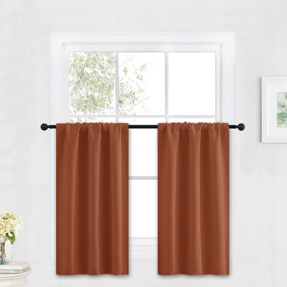 Picture of RYB HOME Small Curtains Blackout - Privacy Energy Efficiency Mini Curtains for Kids Bedroom RV Camper Windows Trailer Bathroom Kitchen Cabinet Door Window, W 29 x L 36, Burnt Orange, 2 Panels