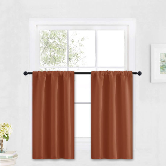 Picture of RYB HOME Small Curtains Blackout - Privacy Energy Efficiency Mini Curtains for Kids Bedroom RV Camper Windows Trailer Bathroom Kitchen Cabinet Door Window, W 29 x L 36, Burnt Orange, 2 Panels