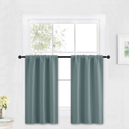 Picture of RYB HOME Small Curtains Blackout - Privacy Energy Efficiency Mini Curtains for Kids Bedroom RV Camper Windows Trailer Bathroom Kitchen Cabinet Door Window, W 29 x L 36, Dusty Blue, 2 Panels