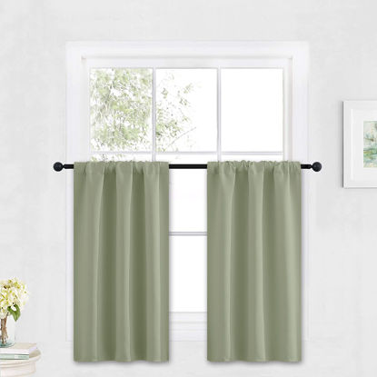 Picture of RYB HOME Small Curtains Blackout - Privacy Insulating Farmhouse Mini Curtains for Kids Bedroom RV Camper Windows Trailer Bathroom Kitchen Cabinet Door Window, W 29 x L 36, Sage Green, 2 Panels