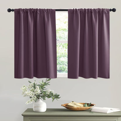 Picture of RYB HOME Bathroom Window Curtains - Blackout Curtains Small Window Short Drapes for Kitchen Bedroom Living Room Kids Nursery Room RV, W 42 x L 36 inch per Panel, Plum, 2 Pcs