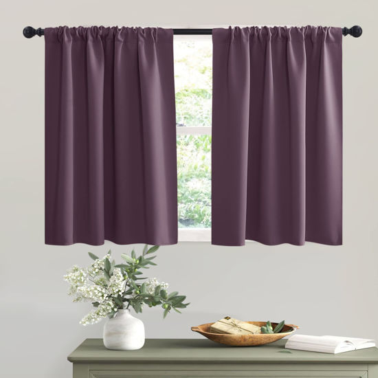 Picture of RYB HOME Bathroom Window Curtains - Blackout Curtains Small Window Short Drapes for Kitchen Bedroom Living Room Kids Nursery Room RV, W 42 x L 36 inch per Panel, Plum, 2 Pcs