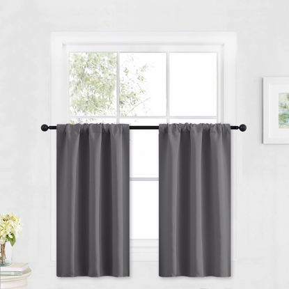 Picture of RYB HOME Blackout Curtains for Bathroom - Solid Light Block Blinds Privacy Light Block Drapes for Kitchen Cabinet Kids Nursery Bedroom Laundry Cafe Window Decor, W 29 x L 36, Grey, 1 Pair