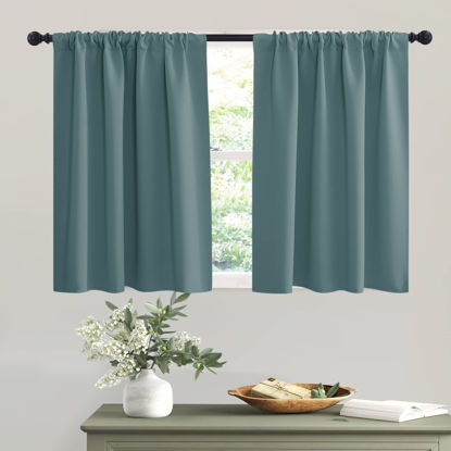 Picture of RYB HOME Bathroom Curtains Room Darkening Privacy Small Window Curtains for Bedroom Kitchen Basement RV Camper, Wide 42 inches x Long 30 inches, Teal Blue, 2 Panels