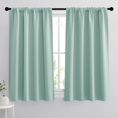 Picture of RYB HOME Room Darkening Kitchen Curtains 54 inch Length, Durable Privacy Window Drapes Thermal Insulated Panels Farmhouse Decor for Bedroom Studio Bathroom, W 42 x L 54 inches, Set of 2, Aqua