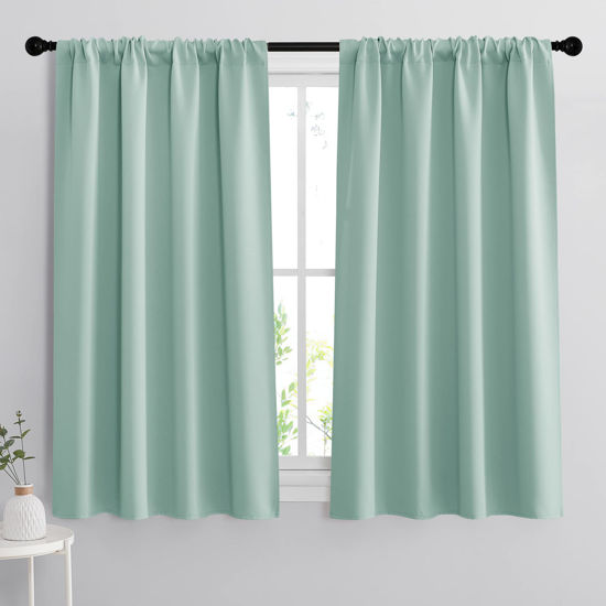Picture of RYB HOME Room Darkening Kitchen Curtains 54 inch Length, Durable Privacy Window Drapes Thermal Insulated Panels Farmhouse Decor for Bedroom Studio Bathroom, W 42 x L 54 inches, Set of 2, Aqua