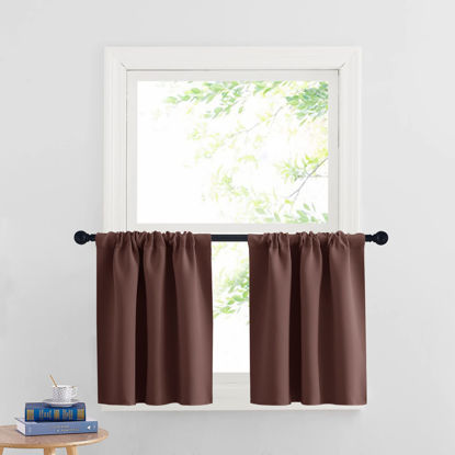 Picture of RYB HOME RV Curtains Blackout - Thermal Insulating Privacy Door Windows Camper Curtains for Kids Nursery RV Bunk Bedroom Windows Bathroom, Width 29 x Length 24, Chocolate Brown, 2 Pcs