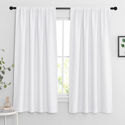 Picture of RYB HOME Blackout Curtains 63 inches Long - Energy Saving Insulation Large Window Curtain Blinds for Bedroom Living Room Dining Basement Home Office, W 62 x L 63 per Panel, Pure White, 2 Pcs