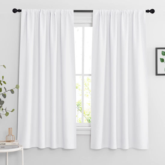 Picture of RYB HOME Blackout Curtains 63 inches Long - Energy Saving Insulation Large Window Curtain Blinds for Bedroom Living Room Dining Basement Home Office, W 62 x L 63 per Panel, Pure White, 2 Pcs