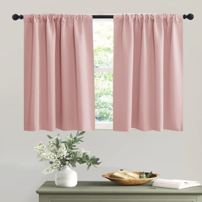 Picture of RYB HOME Privacy Closet Curtains 36 inch 2 Panels Set, Room Darkening Rod Pocket Drapes Decorative Privcay Backdrops Thermal Shades for Bathroom Basement, Peach Blush, W42 x L36 inch