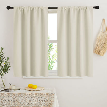 Picture of RYB HOME Small Window Curtains Blackout - Privacy Energy Saving Insulating Curtains Blinds for Bedroom Bathroom Basement Kids Nursery Kitchen, W 34 x L 48 inches, Beige, 2 Panels