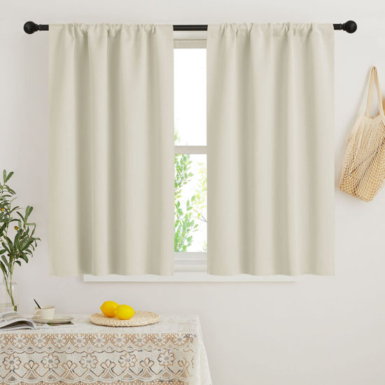 Picture of RYB HOME Small Window Curtains Blackout - Privacy Energy Saving Insulating Curtains Blinds for Bedroom Bathroom Basement Kids Nursery Kitchen, W 34 x L 48 inches, Beige, 2 Panels