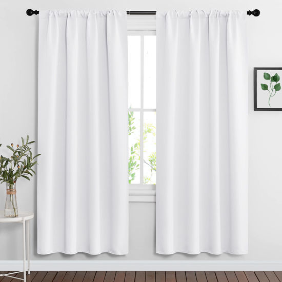 Picture of RYB HOME Window Decor Kitchen Curtain Drapes - 50% Blackout Thermal Insulated Curtains Set Rod Pocket Energy Saving for Bedroom Kitchen Livingroom Dining, 42 Wide x 72 Long, Pure White, 2 Panels
