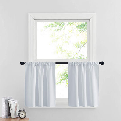 Picture of RYB HOME White Curtains for Small Window Energy Efficiency Room Darkening Curtains for Kids Nursery/Dining Room/Bathroom, W 29 x L 24 inch per Panel, Grayish White, 2 Panels