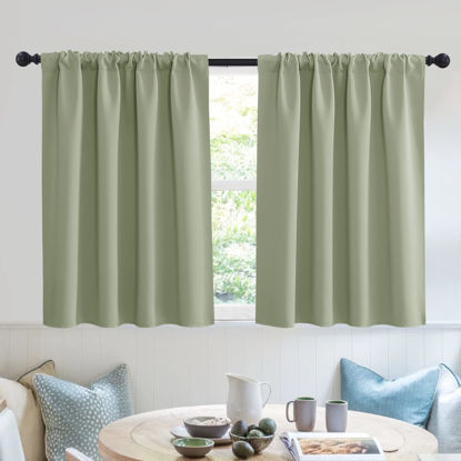 Picture of RYB HOME Bedroom Curtains Short - Blackout Privacy Energy Saving Farmhouse Curtains for RV Bunk Camper Bathroom Basement, 52 inch Width x 36 inch Length, Sage Green, 2 Pcs