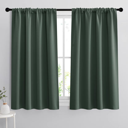 Picture of RYB HOME 54 inch Curtains for Living Room, Rod Pocket Thermal Insulated Small Window Drapes Room Darkening Shades for Bedroom Studio Closet, W 42 x L 54 inch, Set of 2 Panels, Dark Green