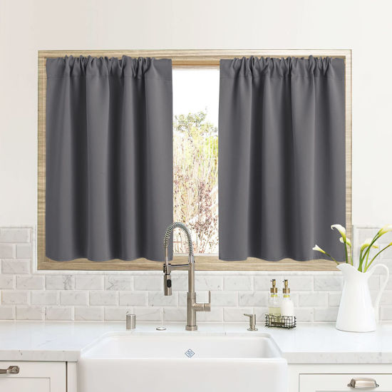 Picture of RYB HOME RV Camper Door Window Curtains -Blackout Privacy Curtains & Drapes for Bathroom Bedroom Kitchen Portable Travel Trailer Small Window Decor, W 34 x L 24, Grey, 2 Panels