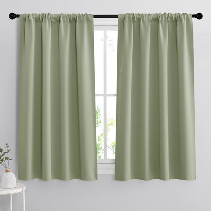 Picture of RYB HOME Room Darkening Kitchen Curtains 45 inch Length, Durable Privacy Window Drapes Thermal Insulated Panels Farmhouse Decor for Bedroom Studio Bathroom, W 42 x L 45 inches, Set of 2, Sage Green